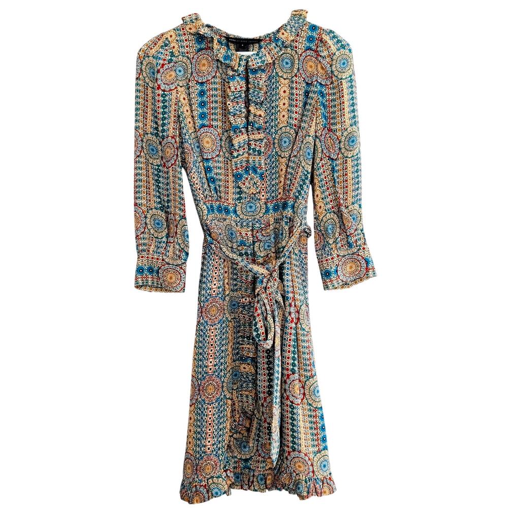 Marc by Marc Jacobs Floral Silk Mini Dress Ruffle Tie Waist Boho Womens Size 2